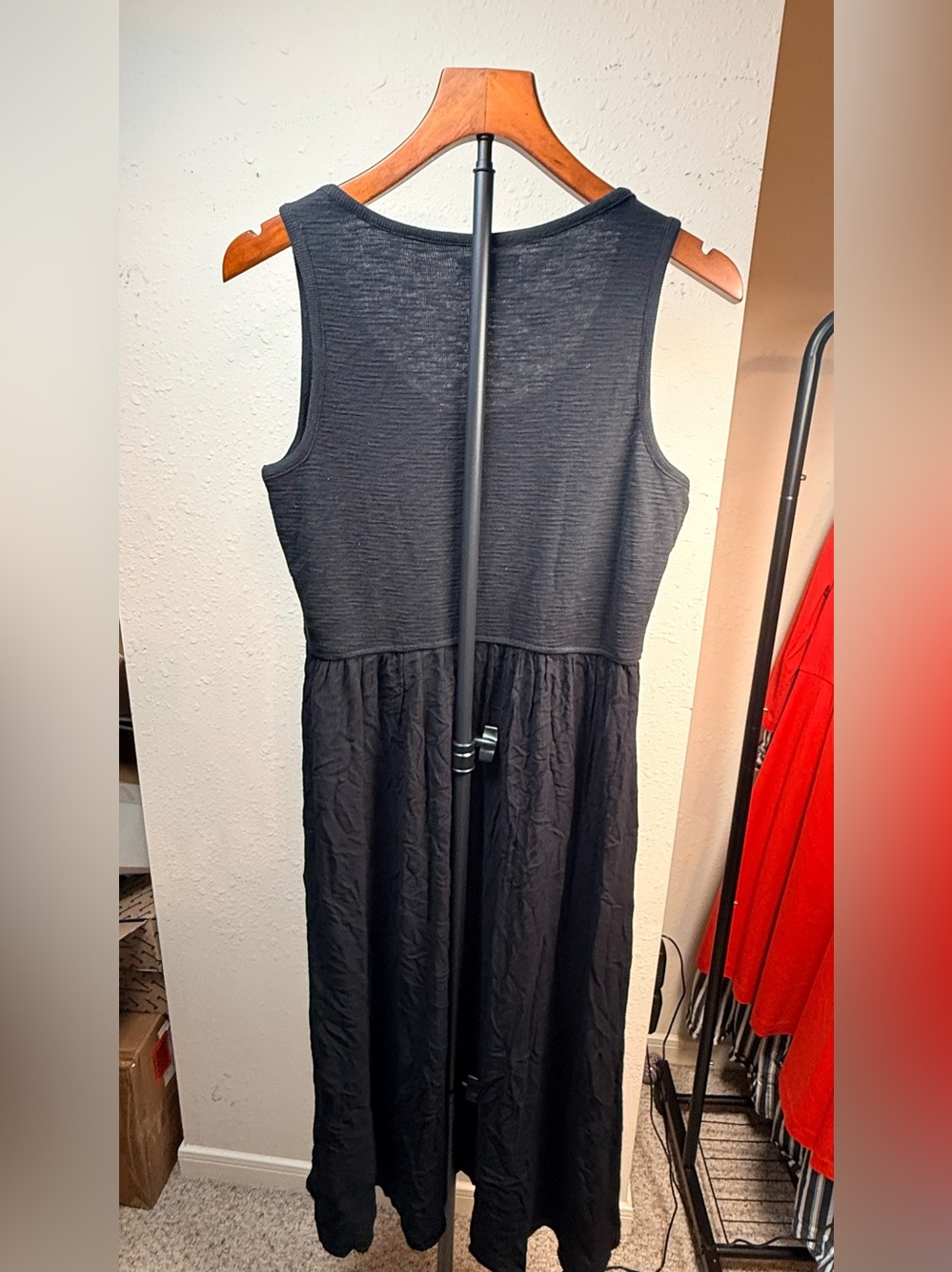 FRYE Black Mixed Media Button Front Sleeveless Midi Maxi Dress - Picture 5 of 9